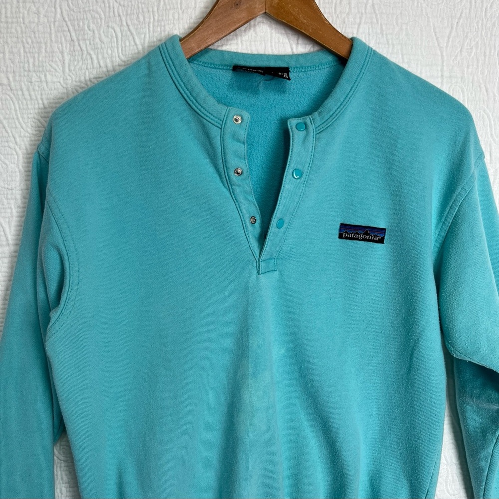Vintage 86 Patagonia Womens 9 10 Sweatshirt Henley Snap Crew Pullover Blue Top - Picture 2 of 16